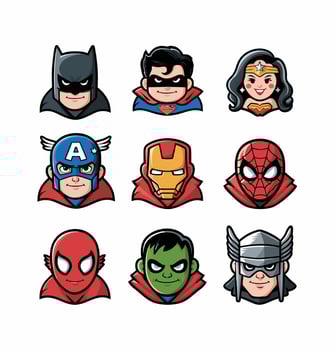 Superheroes printable stickers clipart illustration set vector