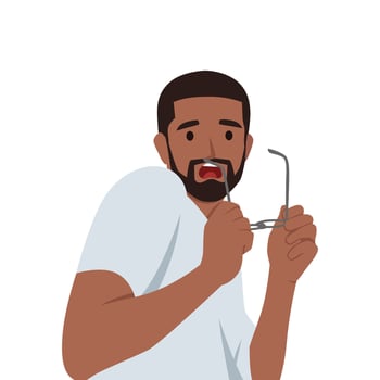 Anxious young man feel distressed worried suffer from panic attack. vector