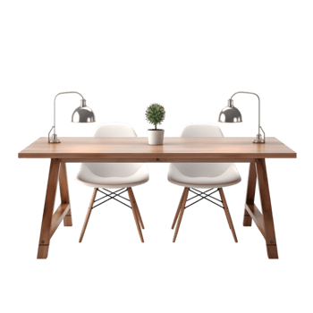 dining table with wooden chairs on transparent background png