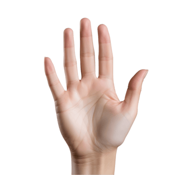 hand showing five fingers on transparent background png