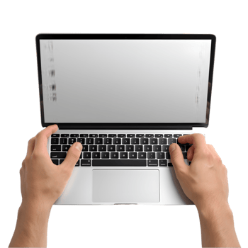 Man hands typing on laptop keyboard on transparent background png