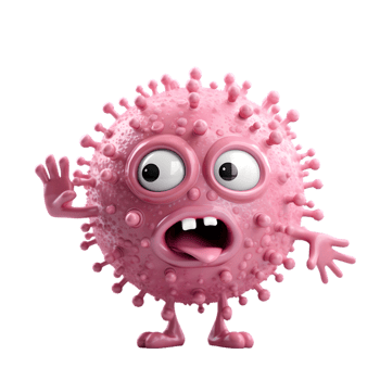 Funny pink virus character on transparent background png