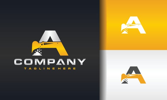 letter A excavator rock logo vector
