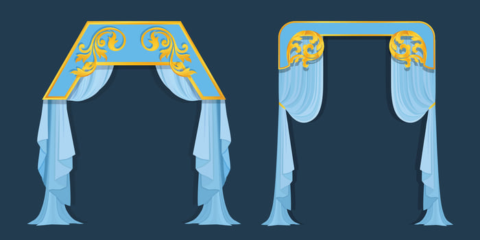 Curtains illustration Sky color, Thailand style isolated on background. Decorative silk cloth with folds for cinema, theater, concert posters. vector