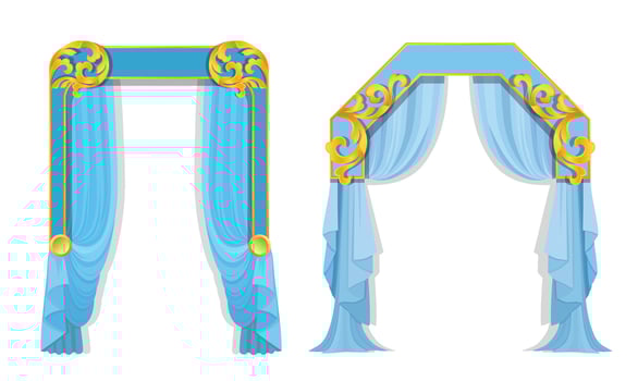 Curtains illustration Sky color, Thailand style isolated on background. Decorative silk cloth with folds for cinema, theater, concert posters. vector