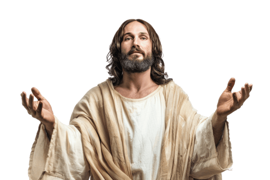 Portrait of Jesus Christ with open arms, wearing traditional robes png