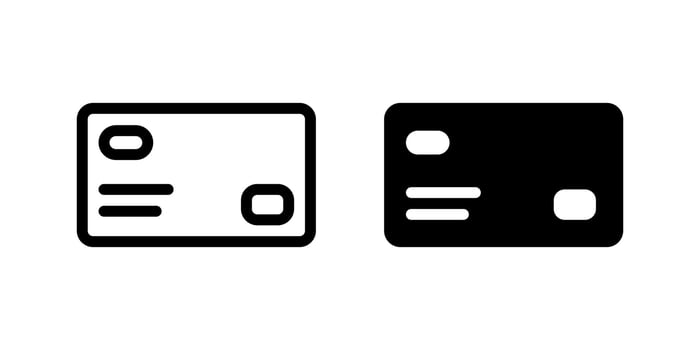Credit card icon. Online payment illustration. Plastic debit card symbol. Banking sign. Money transfer pictogram. vector