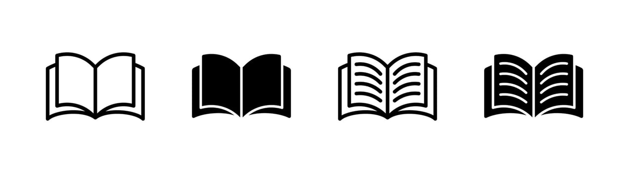 Open book icon. Diary illustration. Reading, education or study symbol. Bookshop logo. Notebook pictogram. Textbook icon concept. vector