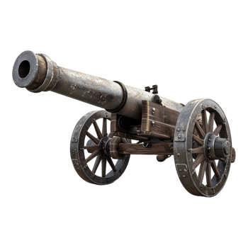 Ancient cannon on wheels on Transparent Background png