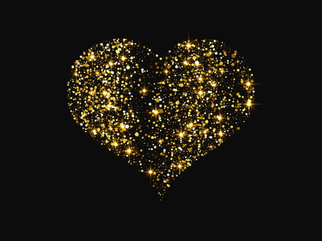 Gold glitter heart on dark background vector