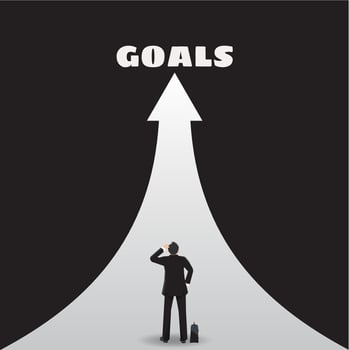 Businessman standing on path of goals illustration vector