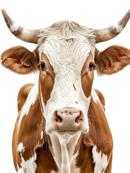 Close-up Portrait of a Brown and White Cow on a Farm png