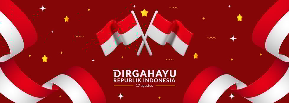 August 17th. Indonesian Independence Day Greeting Card. Waving Indonesian flag isolated on red background. Patriotic symbolic background. vector