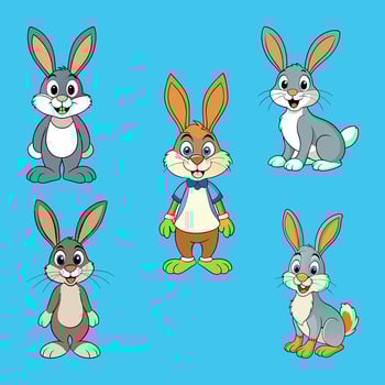 Set of cute Rabbit cartoon style illustration vector