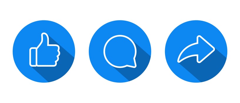 Like, comment, and share icon in line style with long shadow vector