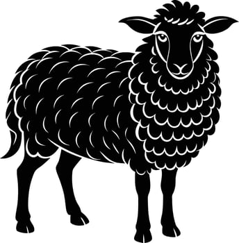 Black and white silhouette illustration of a livestock farm animal sheep vector