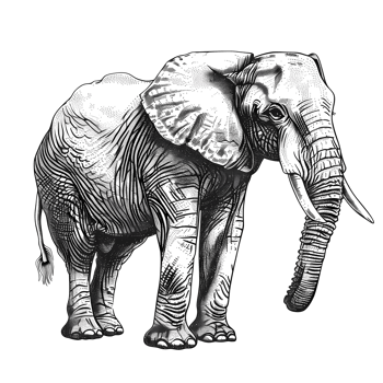 elephant line art illustration with vintage engrave style isolared on transparent backround png