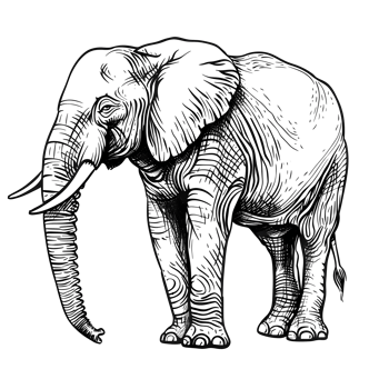 elephant line art illustration with vintage engrave style isolared on transparent backround png