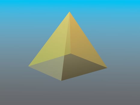 A golden pyramid shape illustration for icon on blue background vector
