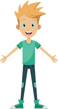 Happy cartoon boy with open arms, smiling and excited vector