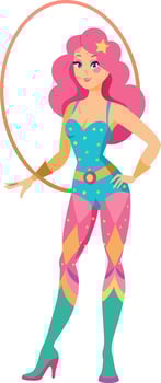 Colorful cartoon woman superhero with cape and star headband in dynamic pose vector