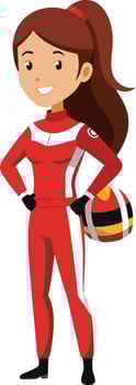 Illustration of a confident female race car driver in red racing suit holding a helmet vector