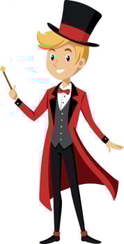 Illustration of a young performer in a top hat and red coat vector