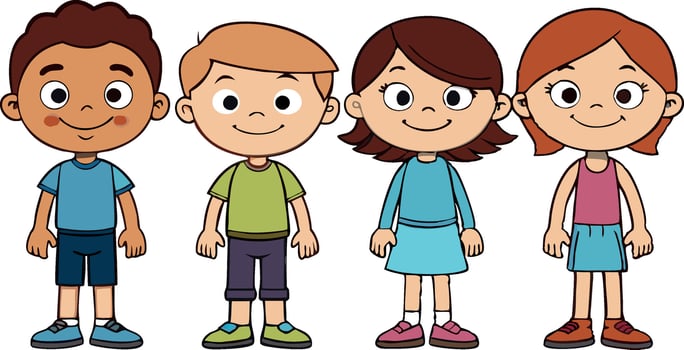 Cute cartoon children standing together and smiling happily vector