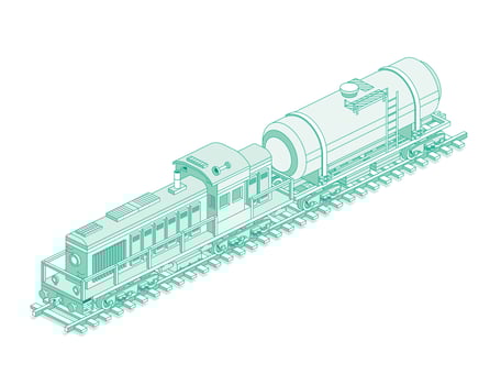 Isometric locomotive with railroad tank car. Railway. Object isolated on white background. Industrial transportation. Diesel freight train engine on rails. Freight railroad car. vector