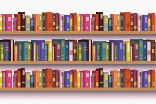 a seamless book shelf with various books vector