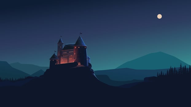 a big castle at night on landscape vector