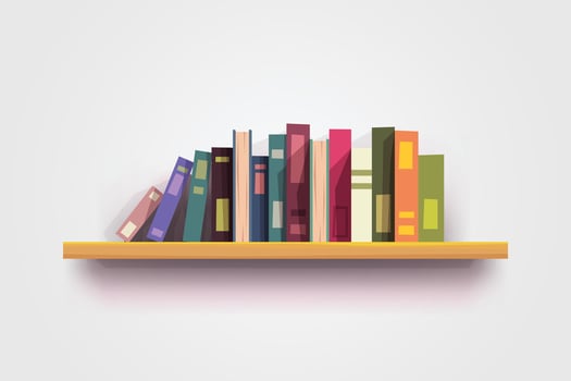 wooden shelf full of books on white vector