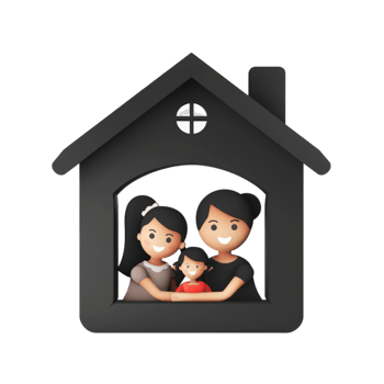 Home Life Icon Two Women and Children in a Cozy Setting png