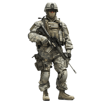 U.S. Soldier in Full Combat Gear Standing with Rifle png
