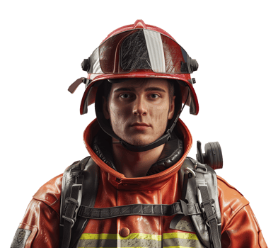 Young Firefighter in Full Gear on Transparent Background png