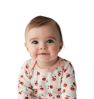 Adorable Baby in Cherry-Print Outfit on Transparent Background png