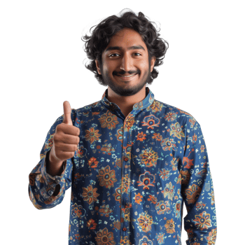 Smiling Man Giving Thumbs Up Gesture in Colorful Shirt png