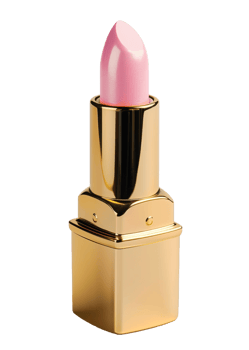 Pink Lipstick in Metallic Gold Case on Transparent Background png