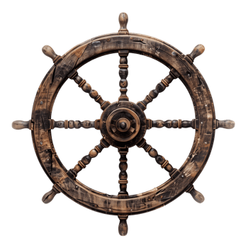 Vintage Wooden Pirate Ship Steering Wheel on Transparent Background png