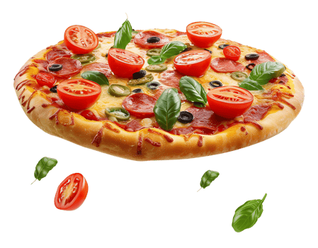 Floating Pizza with Fresh Toppings on Transparent Background png