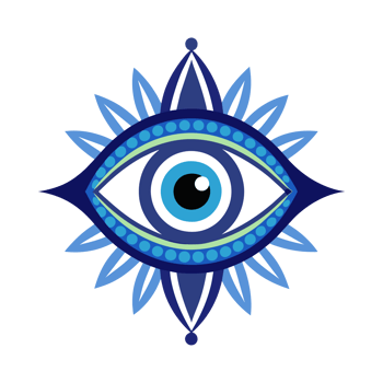 A eye is set within a geometric design, featuring shades of blue and purple png