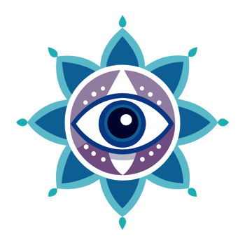 A eye is set within a geometric design, featuring shades of blue and purple png