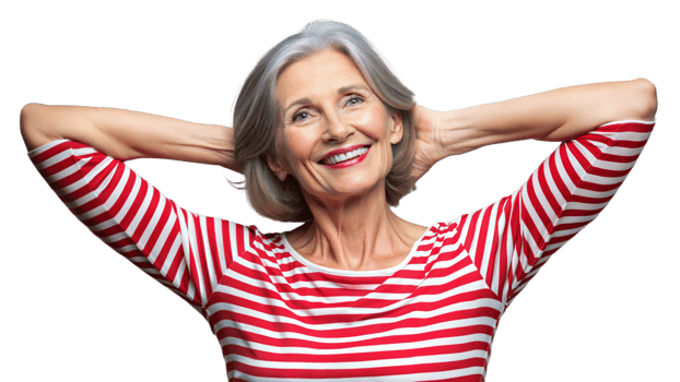 Happy Senior Woman in Red and White Striped Shirt png