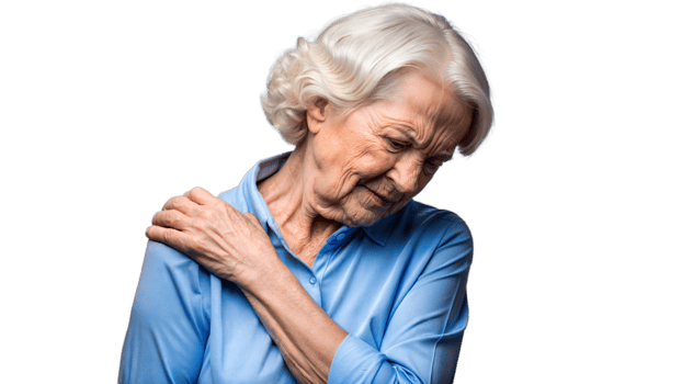 Elderly Woman Experiencing Shoulder Pain In Studio Setting png