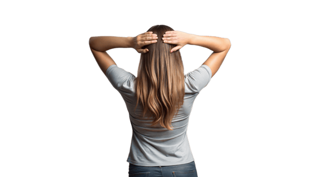 Woman With Long Brown Hair Standing With Hands Above Head png
