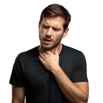 Young Man With Short Brown Hair Grasping His Throat in Pain png