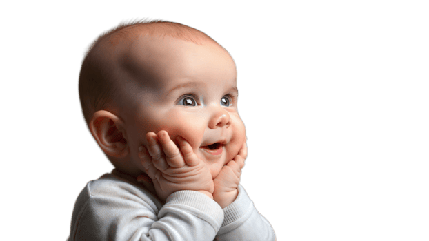 Smiling Baby With Hands On Cheeks, Looking Up png