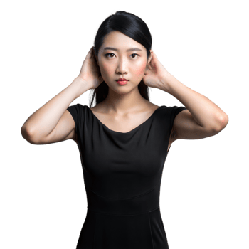 Young Asian Woman Wearing Black Dress Adjusting Her Hair png
