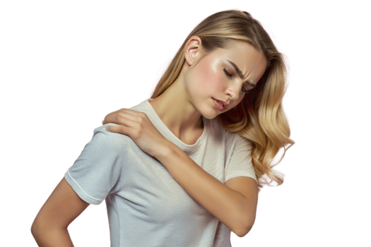 Woman Experiencing Shoulder Pain Holding Her Shoulder png