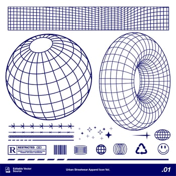 Urban Streetwear Apparel Icon set Vol 1 Globe Wireframe vector